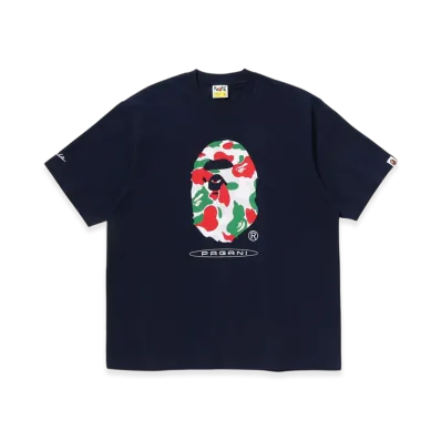 A BATHING APE x PAGANI Camo Ape Head Relaxed Fit Tee "Navy"