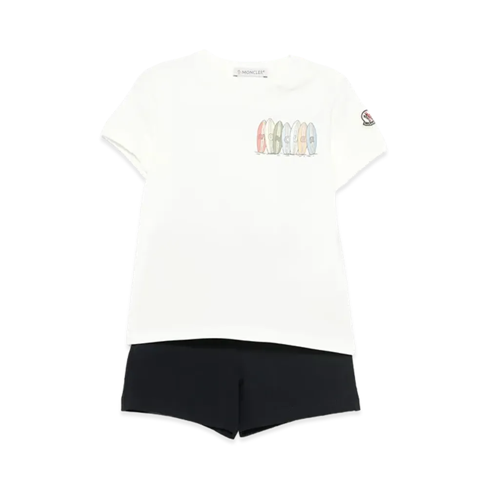MONCLER Kids Sretch Cotton T-Shirt And Shorts Set "White/Black"