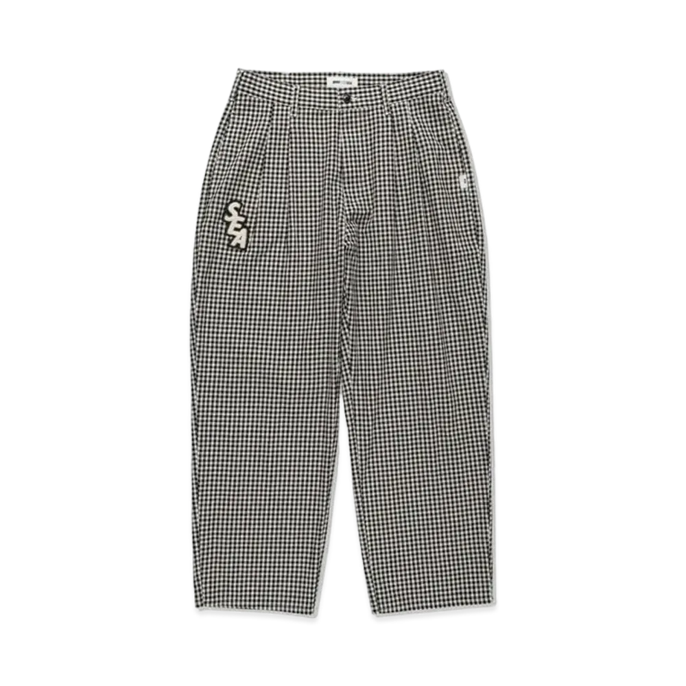 WIND AND SEA GINGHAM PLAID 2 TUCK SLACKS "Black"