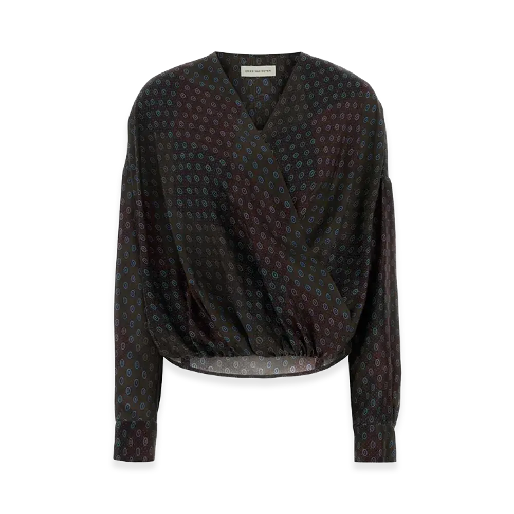 DRIES VAN NOTEN Women's Printed Silk Camiel Blouse "Bordeaux"
