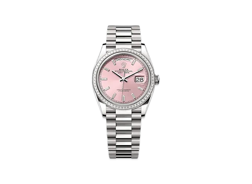 ROLEX Day-Date 36mm White Gold Diamond 128399TBR "Pink"