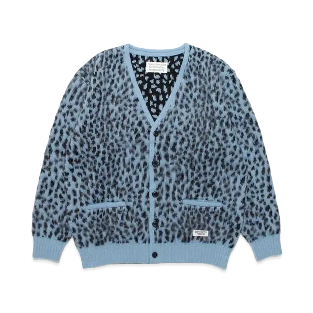 WACKO MARIA Leopard Heavy Mohair Knit Jacquard Cardigan "Blue"