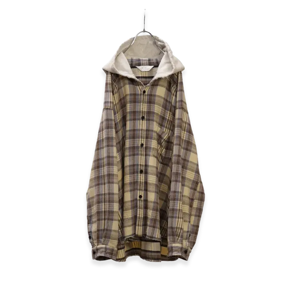ANCELLM Nel Check Hoodie Shirt "Ivory"