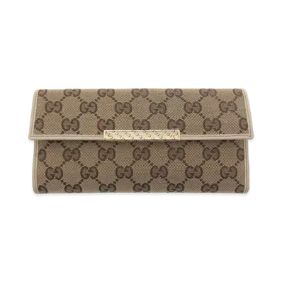 GUCCI W Hook Bifold Long Wallet GG Canvas "Beige"