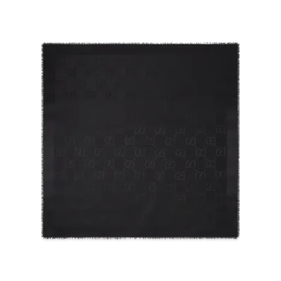 GUCCI Women's Jacquard Wool and Silk Shawl with GG Motif "Black"