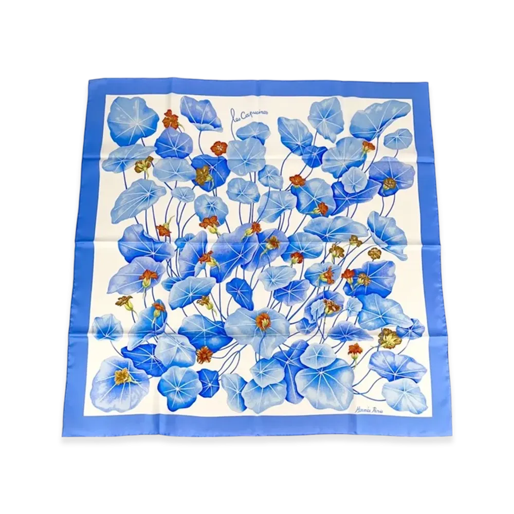 Hermes Scarf 90 Les Capucines "Blue"