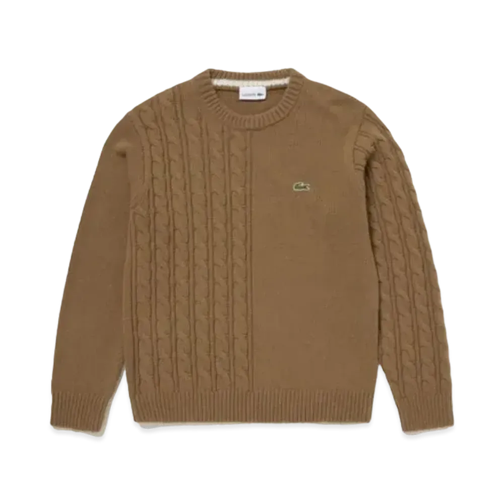 LACOSTE Asymmetry Crew Neck Knit Sweater "Brown"