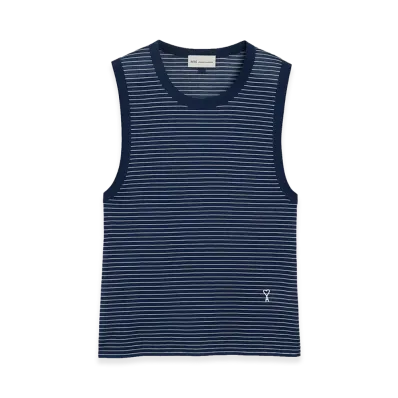 AMI PARIS Women's Classic Fit Striped Tank Top "Blue"