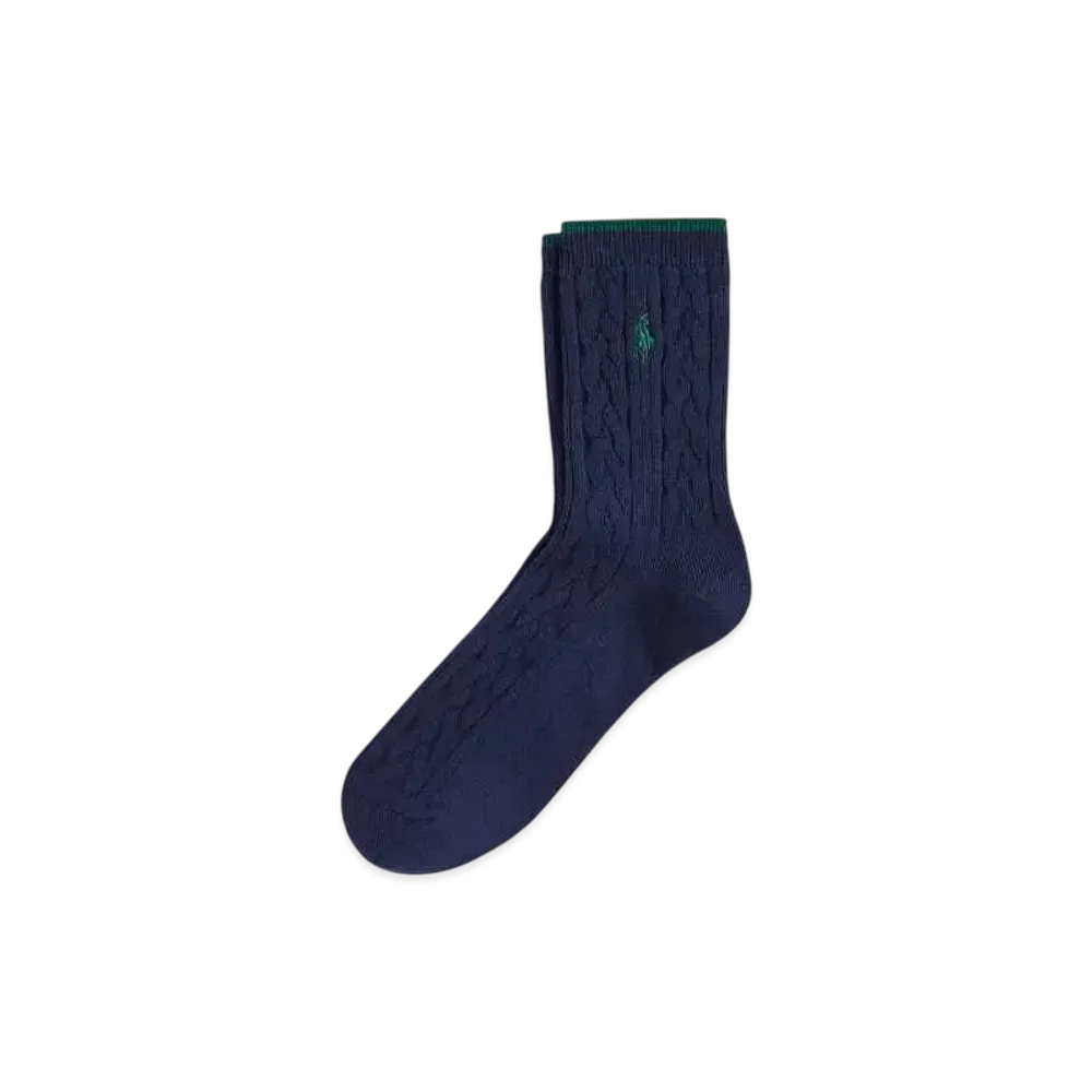 Polo Ralph Lauren Cable Knit Quarter Crew Socks "Navy"