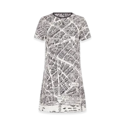 Dior Women's Short Dress Plan Paris Motif "White/Black"