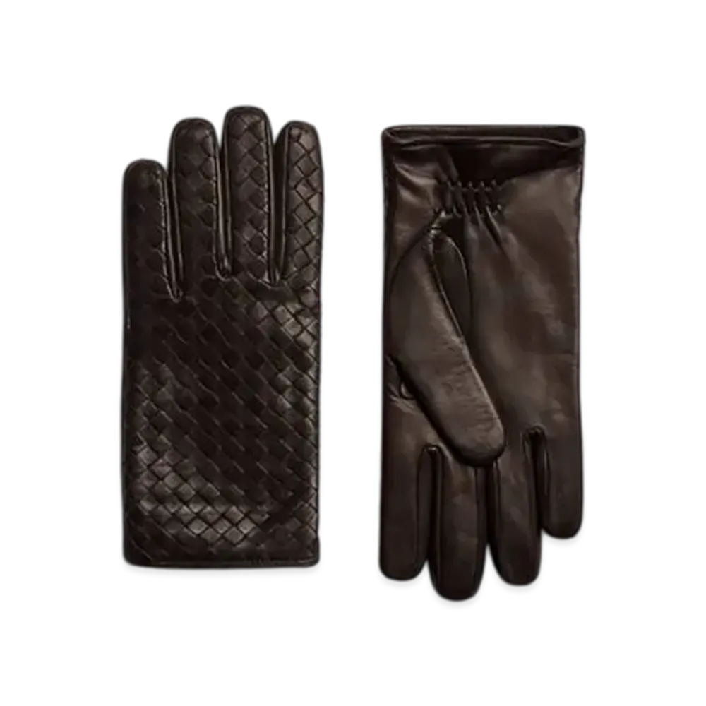 Bottega Veneta Intrecciato Leather Gloves "Fondente"