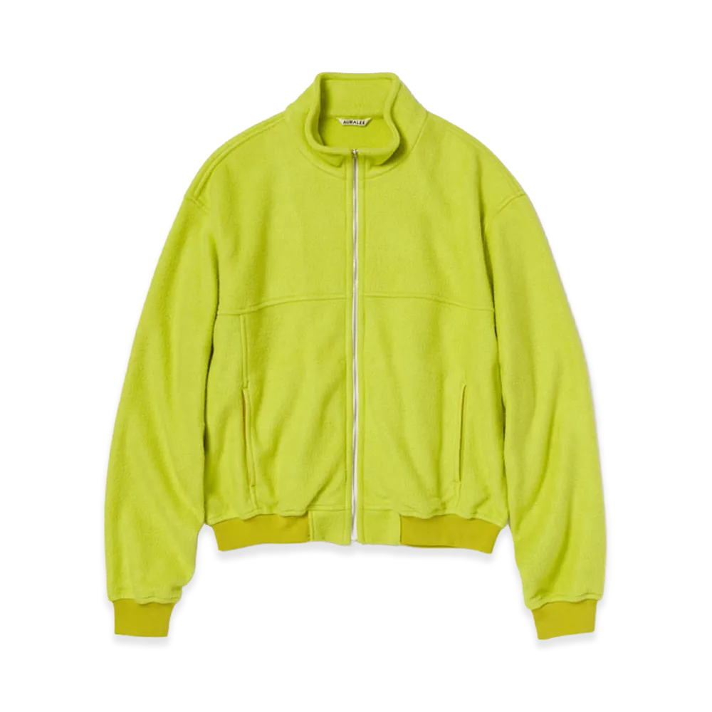 AURALEE Pure Silk Comfort Fleece Zip Blouson "Lime Yellow"