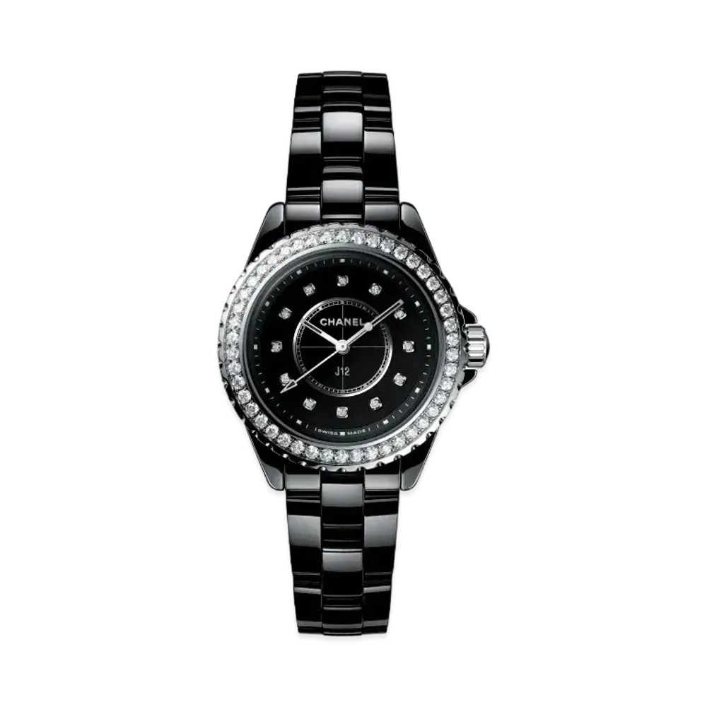 CHANEL J12 Ceramic 33mm 12P Diamond Bezel Diamonds "Black"