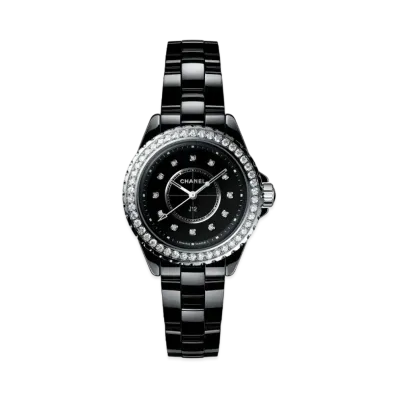 CHANEL J12 Ceramic 33mm 12P Diamond Bezel Diamonds "Black"