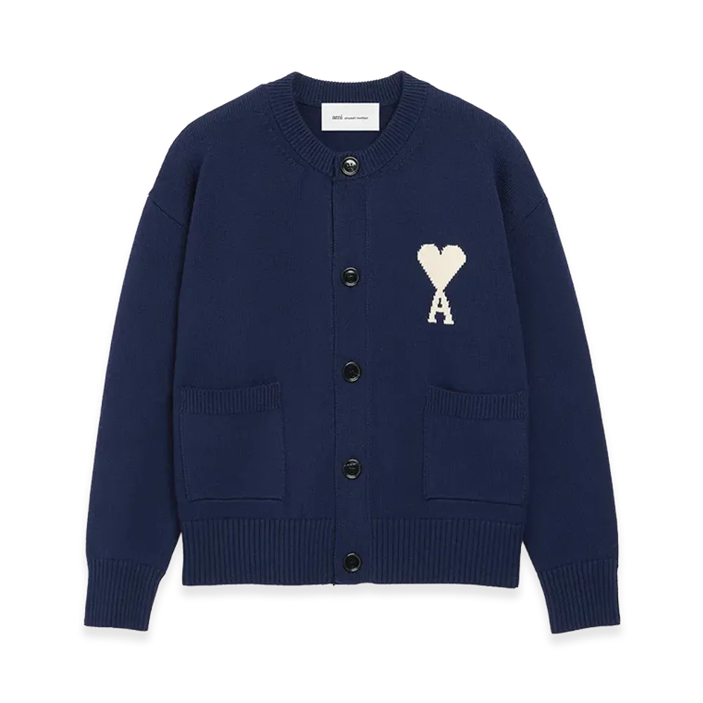 AMI PARIS Wool Crewneck Ami De Coeur Cardigan "Blue"