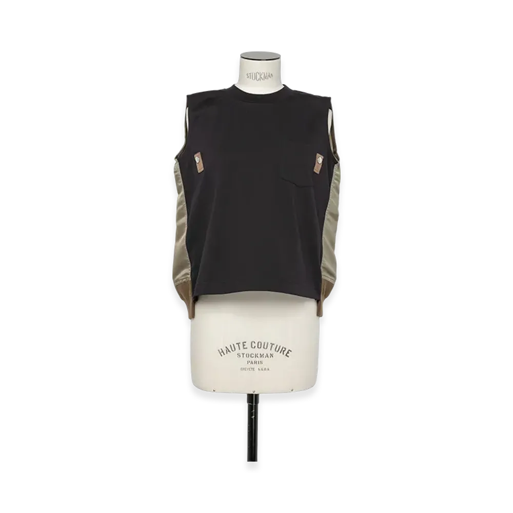 sacai Nylon Twill Mix Cotton Jersey Tank Top "Navy/Taupe"