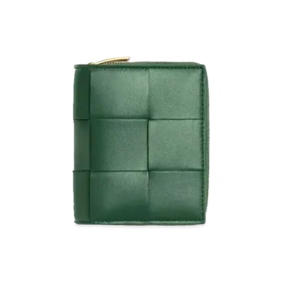 Bottega Veneta Casette Maxi Intrecciato Lambskin Calfskin Small Bi-fold Zippered Wallet "Rain Tree"
