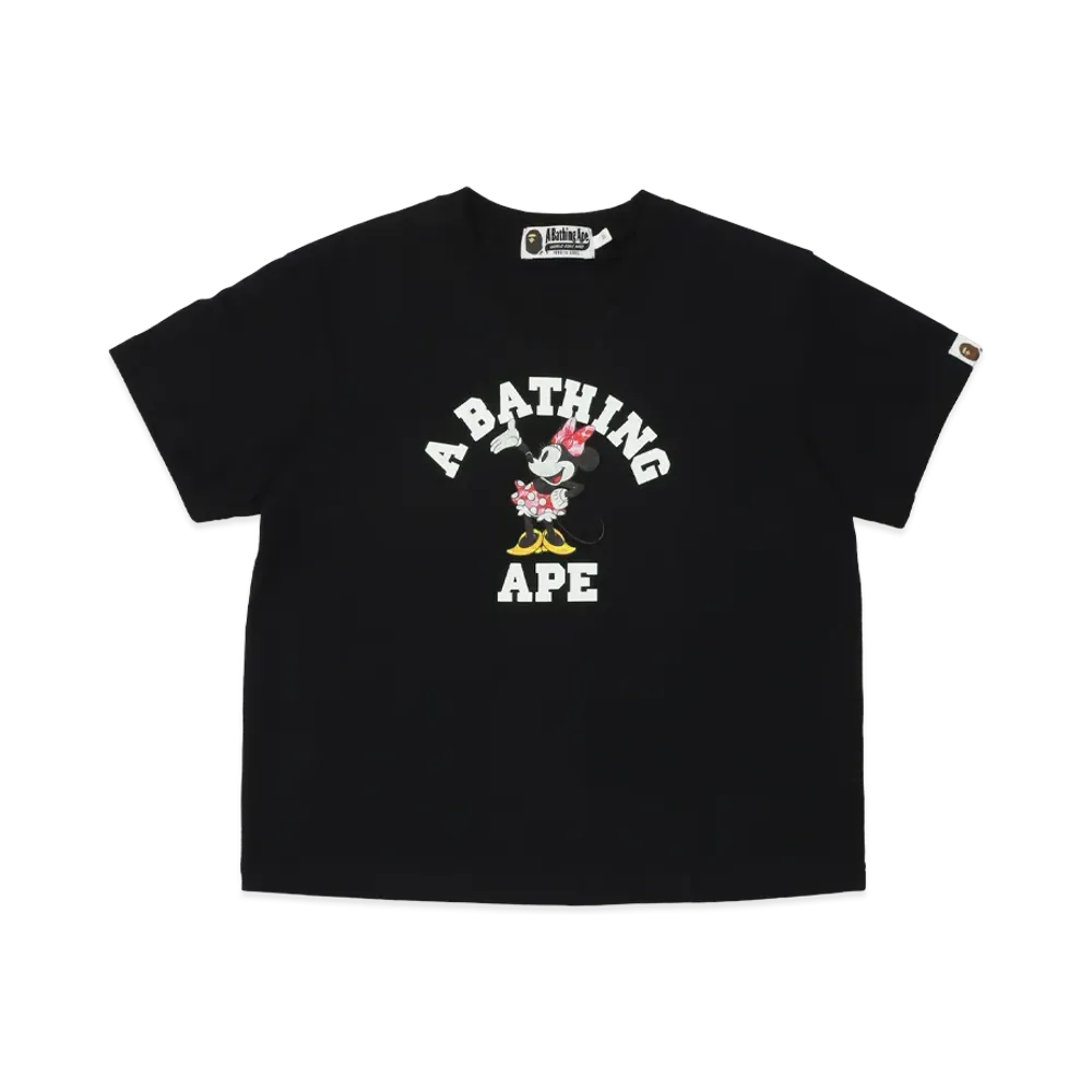 A BATHING APE x Disney Women's Minnie Mouse College Mini Tee "Black"