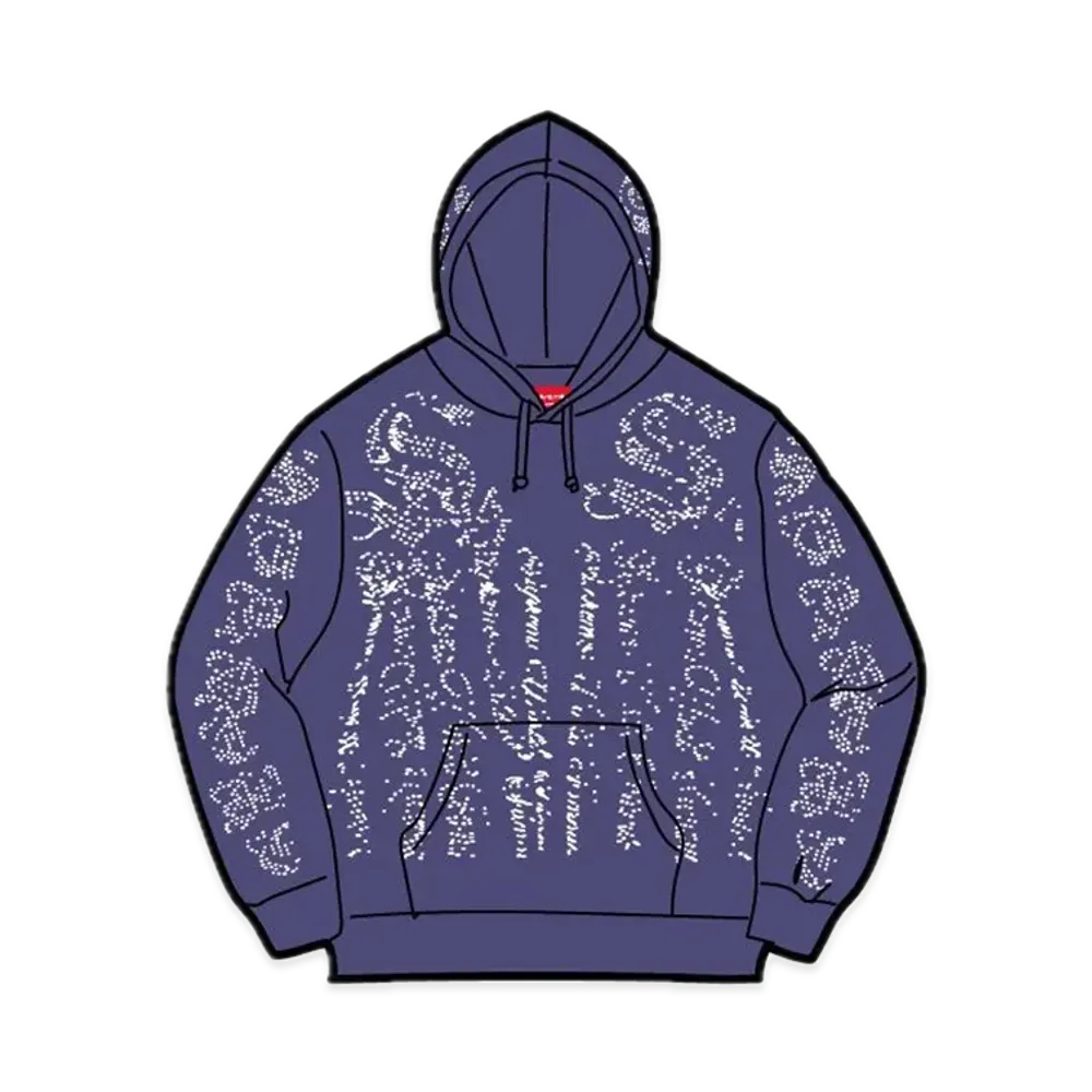 Supreme Rhinestone Zip Up Hooded Sweatshirt "Washed Navy"