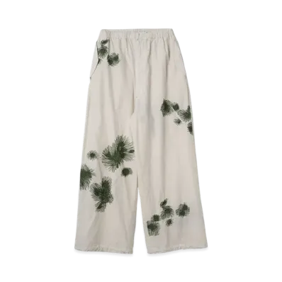 YOKE Cotton Typewriter Cloth Embroidery Over Pants "Fog White"