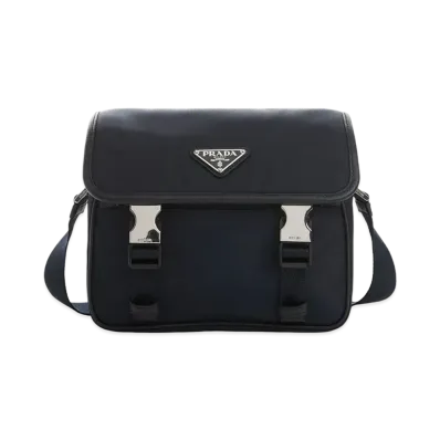 PRADA Re-Nylon and Saffiano Leather Shoulder Bag "Navy"