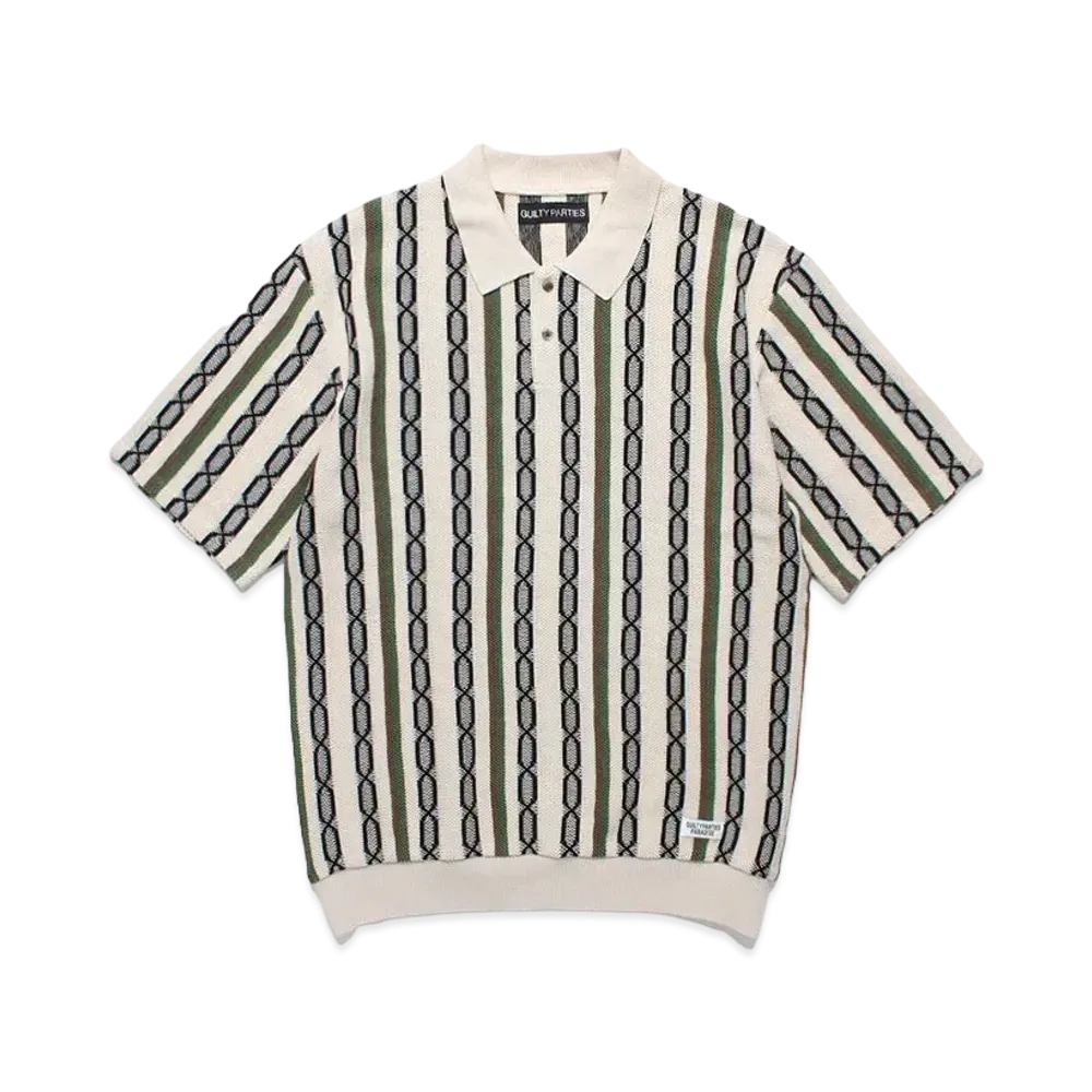 WACKO MARIA Striped Jacquard Summer Knit Polo Shirt "Beige"