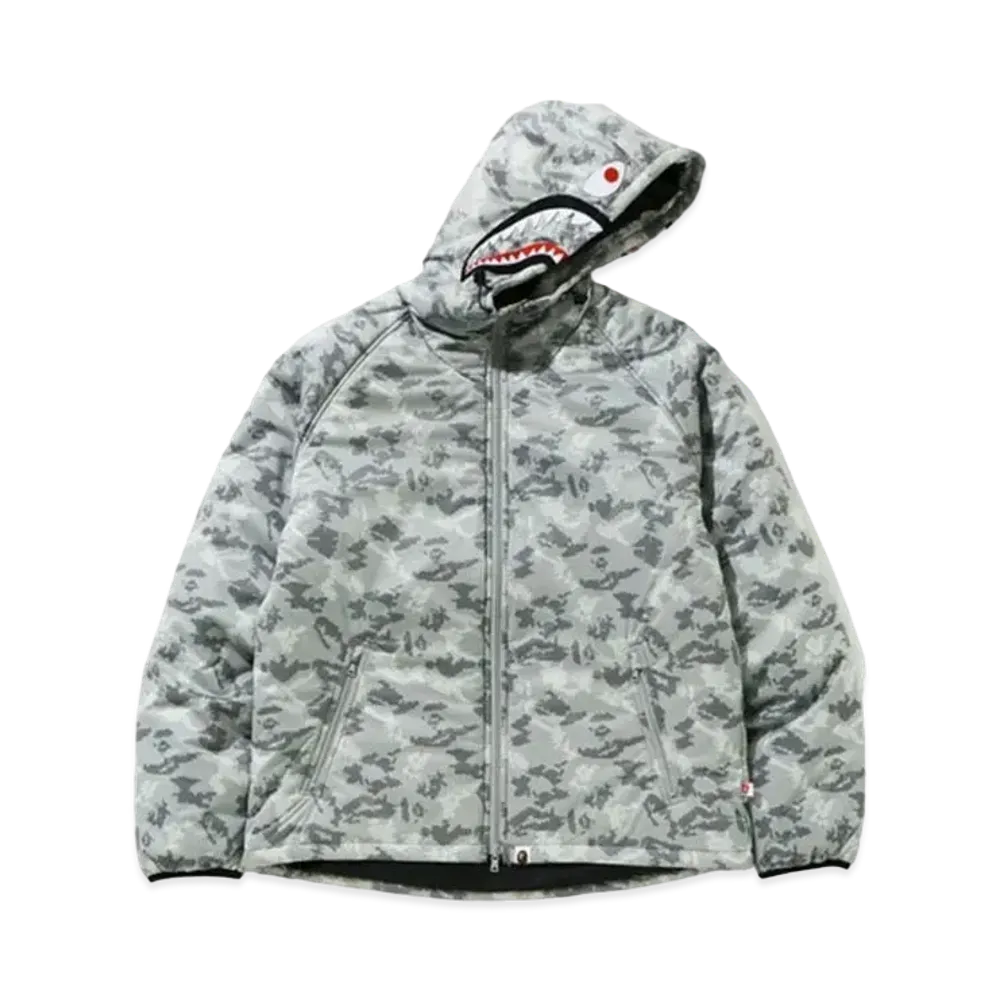 A BATHING APE Digital Camo Shark Padded Hoodie Jacket "Grey"