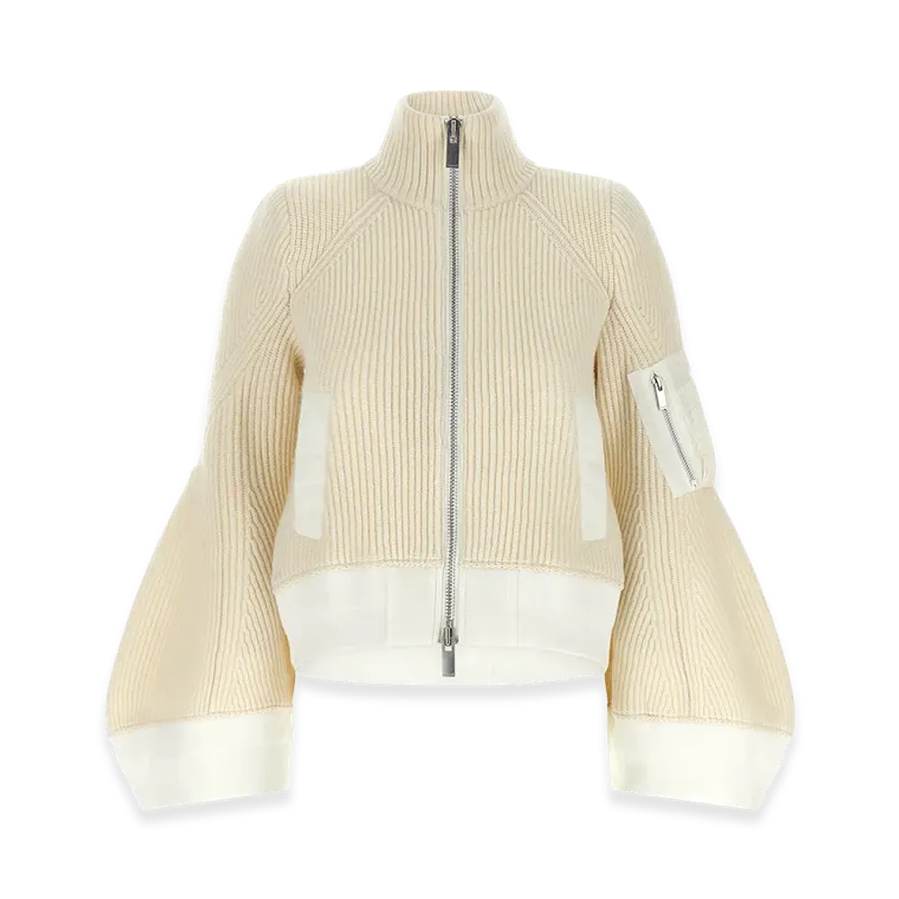 sacai Women's nylon Twill x Wool Knit Blouson "White"