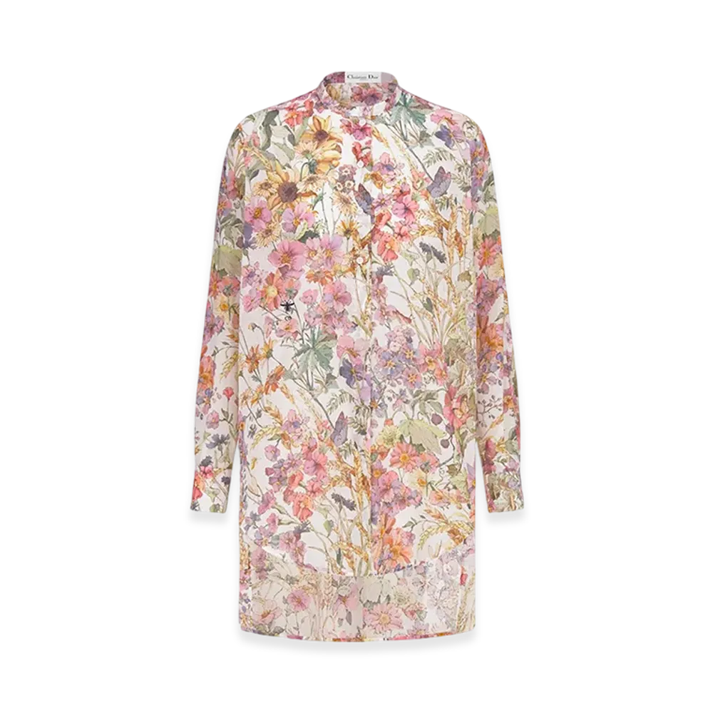 Dior Women's Long Blouse Voile 4 Saisons Ete Motif "White/Multicolor"