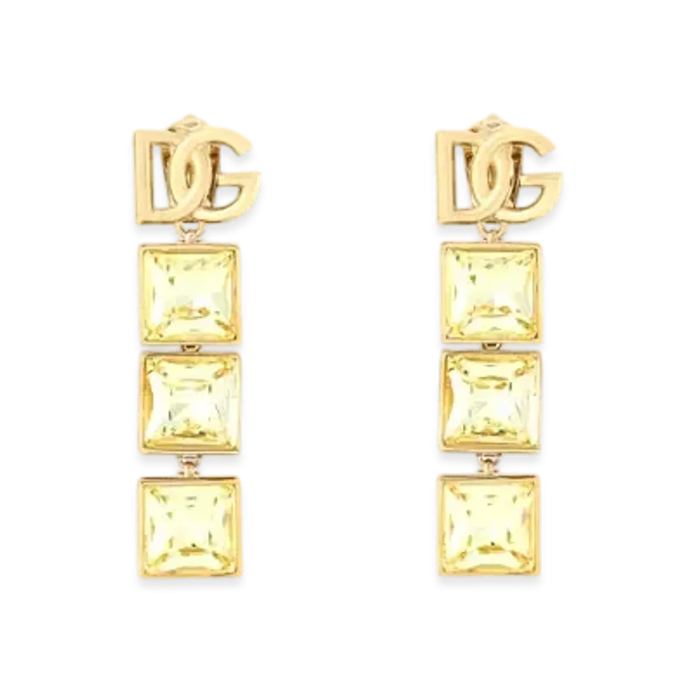 DOLCE&GABBANA Drop Earrings With DG Logo and Rhinestones "Gold"
