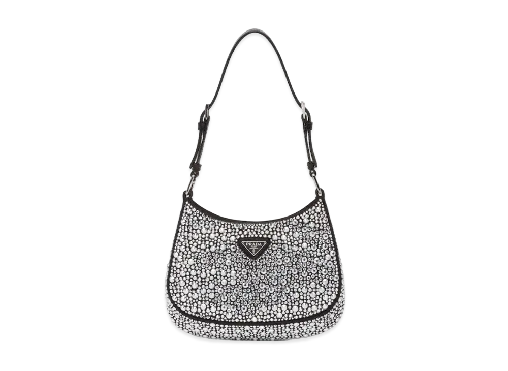 PRADA Cleo Satin Bag With Appliques "Gray"