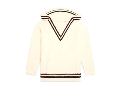 CELINE Oversized Aran Wool Hoodie "Off White/Navy/Burgundy"