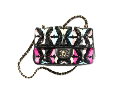CHANEL Mini Flap Bag Lambskin Stras & Costume Pearl "Black/Multicolor"