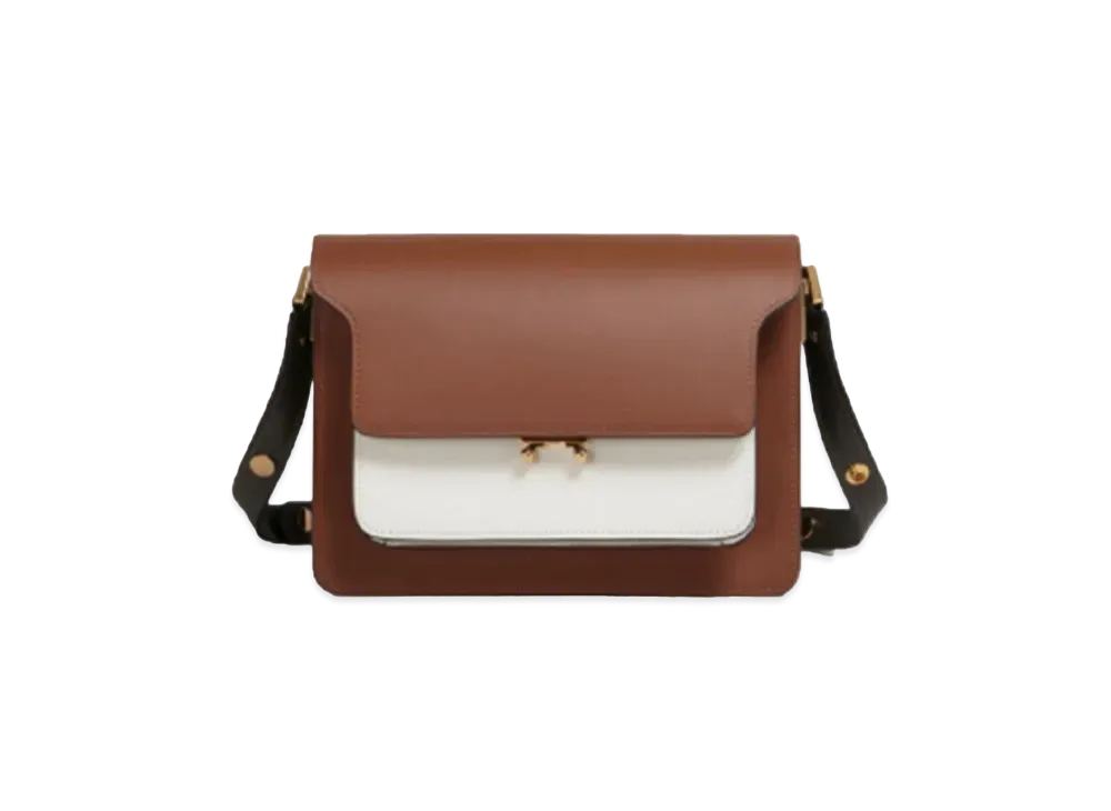 Marni Trunk Bag In Three-Coloured Calfskin "Maron/Lily White/Time"