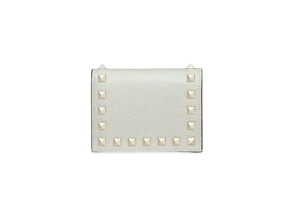 Valentino Rockstud Grainy Calfskin Small Wallet "Opal Grey"