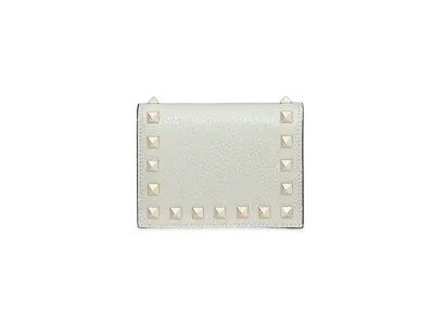 Valentino Rockstud Grainy Calfskin Small Wallet "Opal Grey"