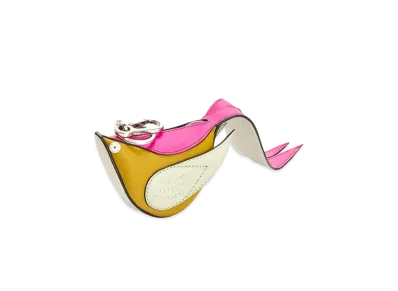LOEWE Bird Charm In Calfskin "Icy Pink / Yellow"