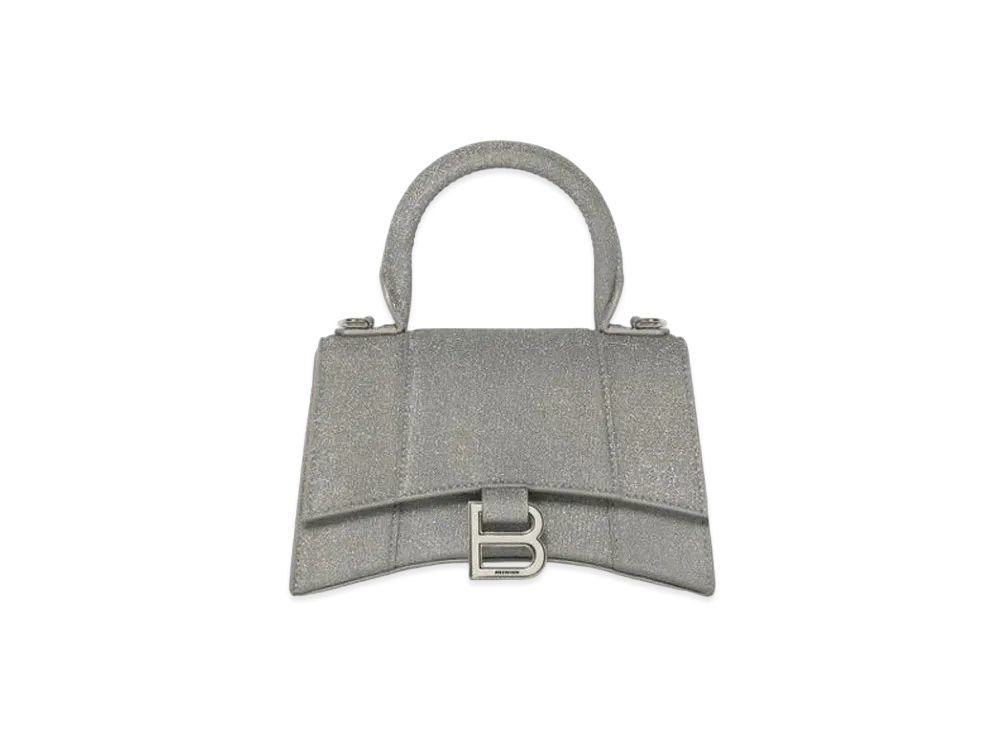 BALENCIAGA Hourglass XS Handbag In Glitter Material "Gray"
