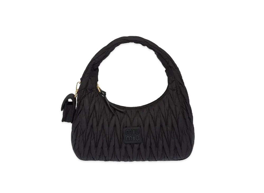 MIU MIU Miu Wander Matelasse Regenerated Nylon Hobo Bag "Black"