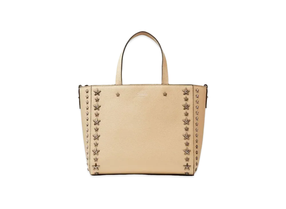 JIMMY CHOO PEGASI/S TOTE Soft Grainy Calf Leather Tote Bag With Star Studs "Barley"