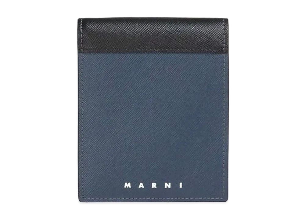Marni Black and Blue Saffiano Leather YEN and USD Bi Fold Wallet "Black/Blue"