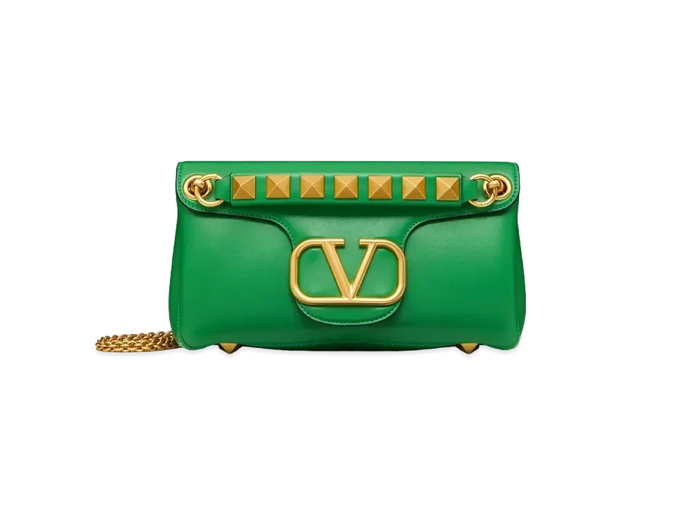Valentino Studs Sign Nappa Leather Shoulder Bag "Green"