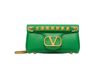 Valentino Studs Sign Nappa Leather Shoulder Bag "Green"