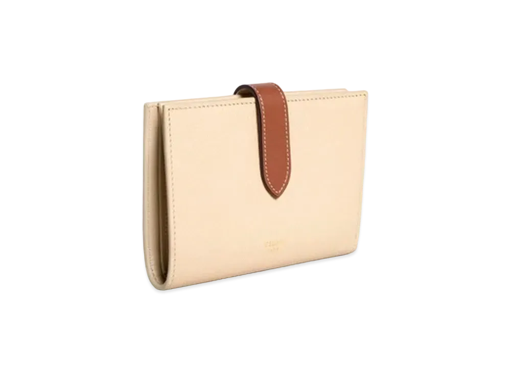 CELINE Medium Strap Wallet in Bicolour Grained Calfskin "Ivory/Tan"