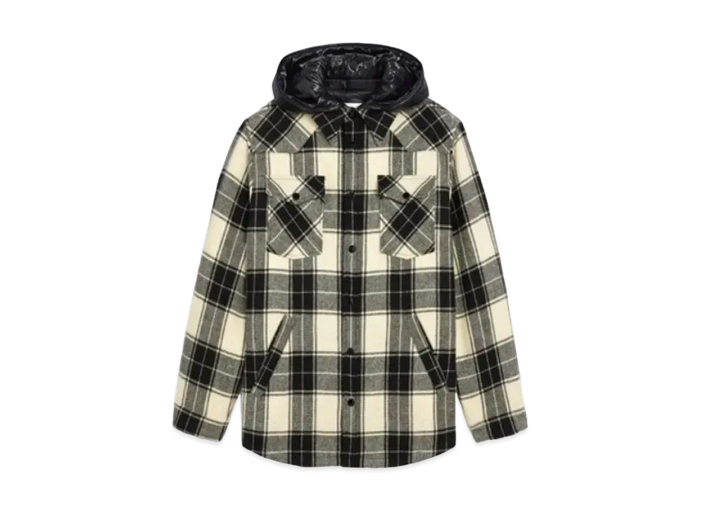 CELINE Hooded Overshirt / Checked Wool "Chalk/Black"