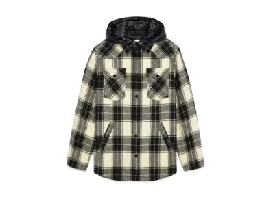 CELINE Hooded Overshirt / Checked Wool "Chalk/Black"