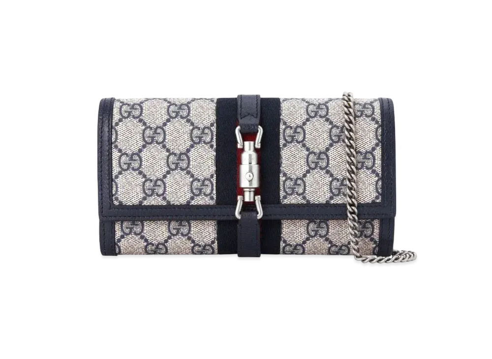 GUCCI Jackie 1961 GG Chain Wallet Supreme Canvas "Beige/Blue"