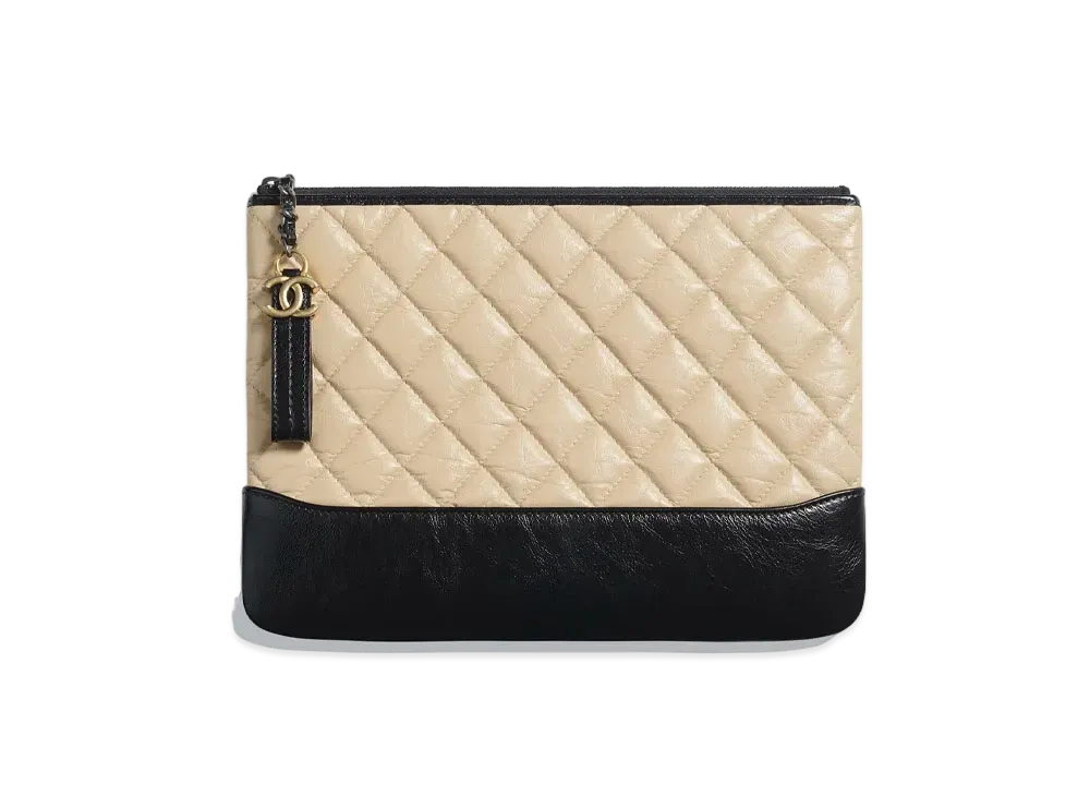 CHANEL Pouch Aged Calfskin & Calfskin "Beige/Black"
