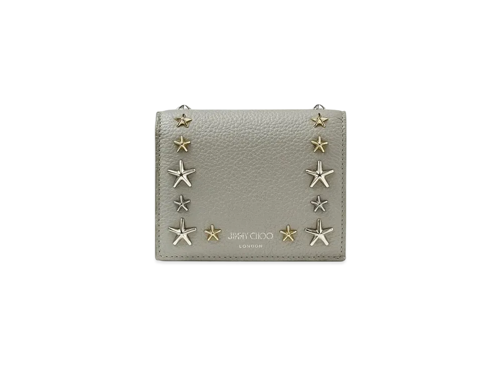 Jimmy Choo Hanne Soft Grainy Calf Leather Wallet With Star Studs "Moonstone"