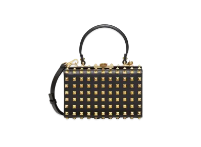 Valentino Rockstud Alcove Grainy Calfskin Box Bag With All-Over Studs "Black"